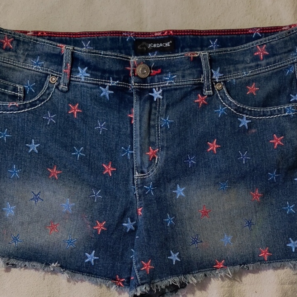 Jordache Starry Jean Shorts - Blue with Red Accents